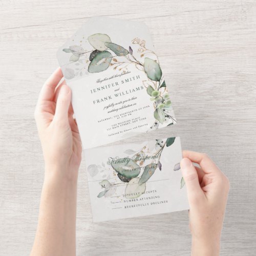 Elegant Rustic Eucalyptus Greenery Elegant Wedding All In One Invitation