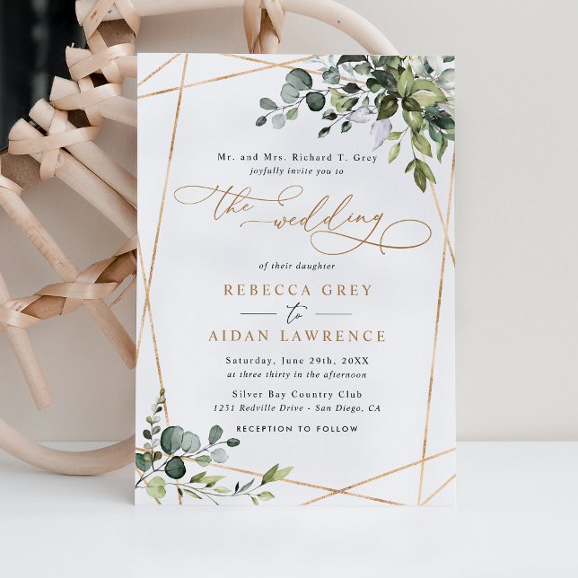 Elegant Rustic Eucalyptus Greenery Gold Wedding Invitation (Creator Uploaded)