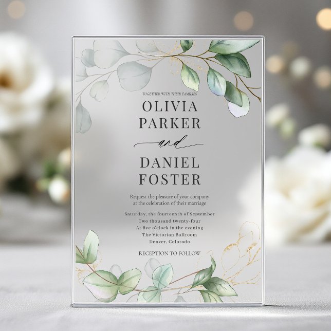 Elegant Rustic Eucalyptus Greenery Wedding Acrylic Invitations (Creator Uploaded)