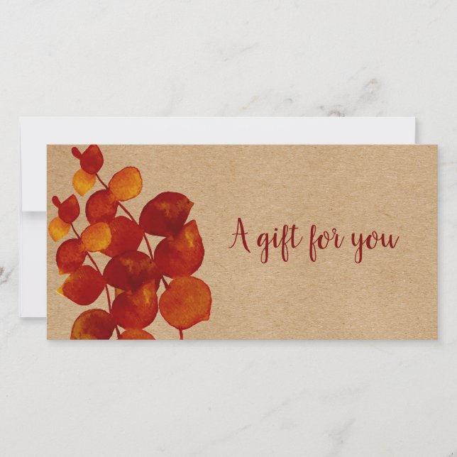 Elegant Rustic Eucalyptus Leaves Gift Certificate (Front)