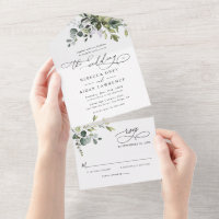 Elegant Rustic Eucalyptus Leaves Greenery Wedding All In One Invitation