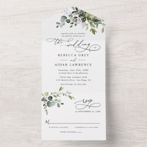 Elegant Rustic Eucalyptus Leaves Greenery Wedding All In One Invitation ...