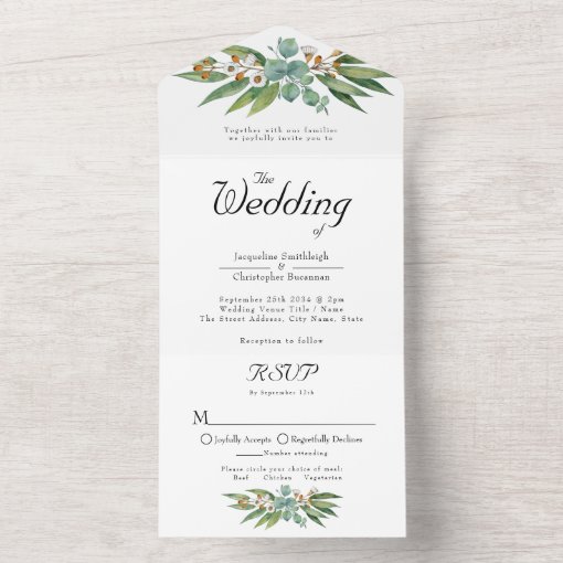 Elegant Rustic Eucalyptus Leaves Greenery Wedding All In One Invitation ...