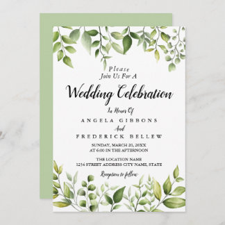 Elegant Rustic Eucalyptus Leaves Greenery Wedding Invitation