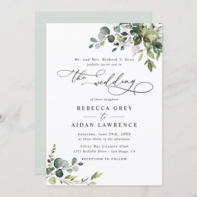 Elegant Rustic Eucalyptus Leaves Greenery Wedding Invitation