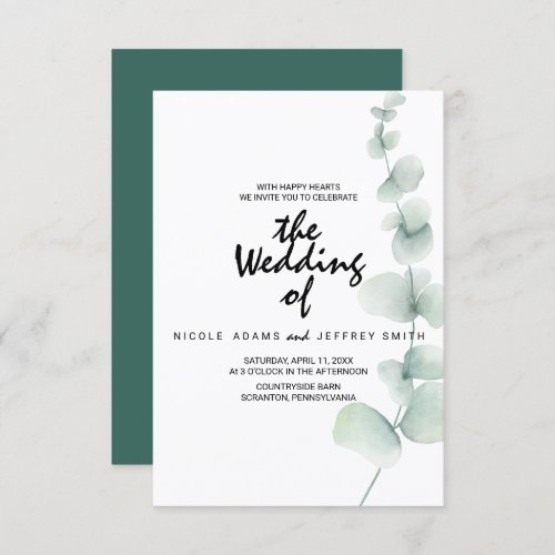 Elegant Rustic Eucalyptus Leaves Greenery Wedding  Invitation