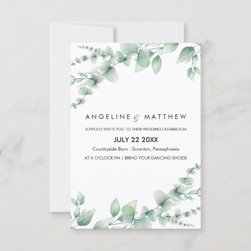 Elegant Rustic Eucalyptus Leaves Greenery Wedding  Invitation