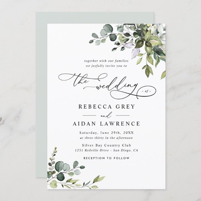 Elegant Rustic Eucalyptus Leaves Greenery Wedding Invitation