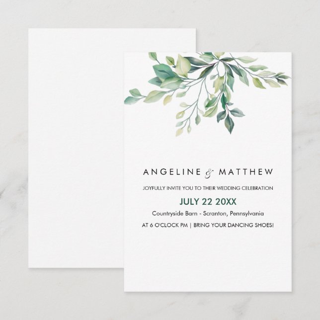 Elegant Rustic Eucalyptus Leaves Greenery Wedding Invitation (Front/Back)