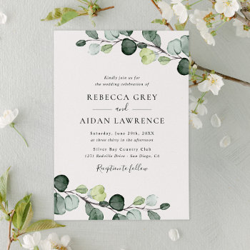 Elegant Rustic Eucalyptus Leaves Greenery Wedding Invitation by PeachBloome at Zazzle