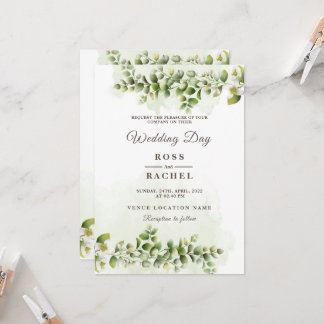 Elegant Rustic Eucalyptus Leaves Greenery Wedding Invitation