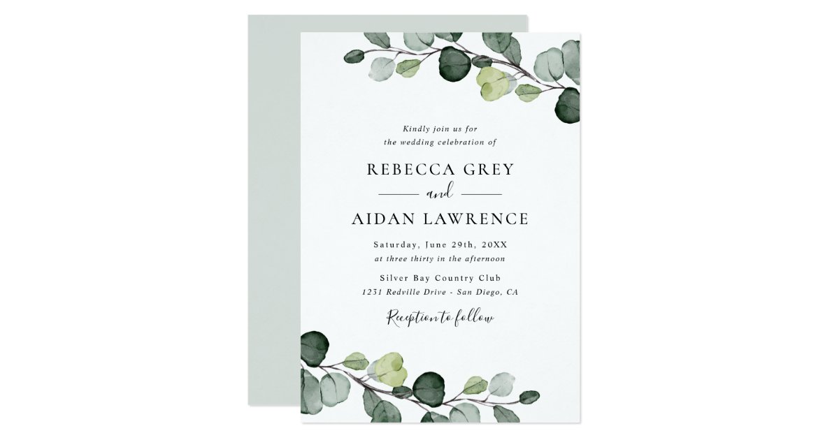 Elegant Rustic Eucalyptus Leaves Greenery Wedding Invitation | Zazzle.com