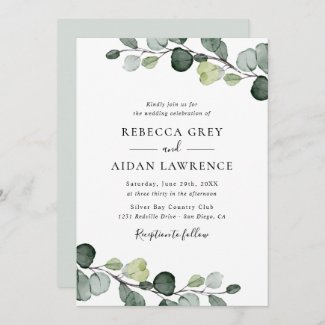 Elegant Rustic Eucalyptus Leaves Greenery Wedding Invitation