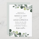 Elegant Rustic Eucalyptus Leaves Greenery Wedding Invitation<br><div class="desc">This elegant collection features watercolor eucalyptus greenery leaves paired with a classy serif font in black,  with a monogram on the back. Matching items available.</div>