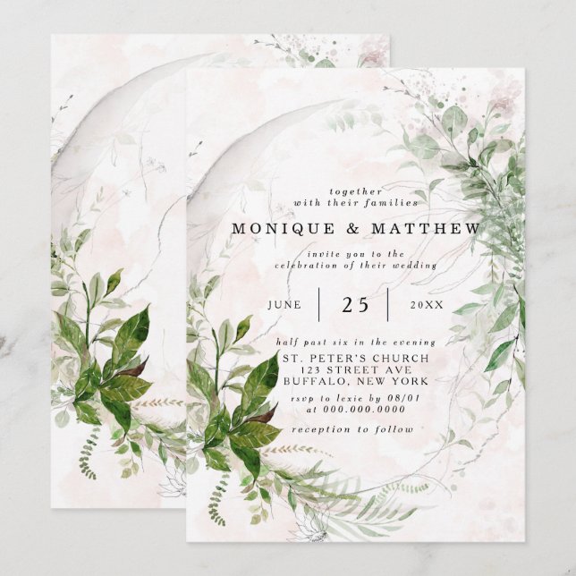 Elegant Rustic Eucalyptus Leaves Pink Wedding Invi Invitation (Front/Back)