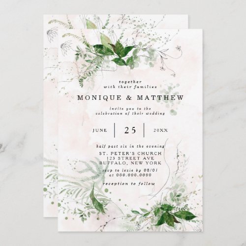 Elegant Rustic Eucalyptus Leaves Pink Wedding Invitation