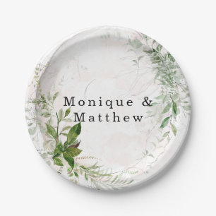 Elegant Rustic Eucalyptus Leaves Pink Wedding Paper Plates
