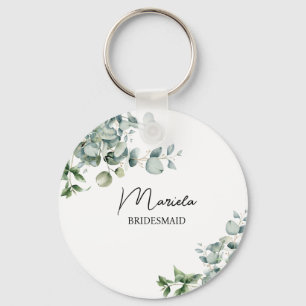 Elegant rustic eucalyptus personalized keychain