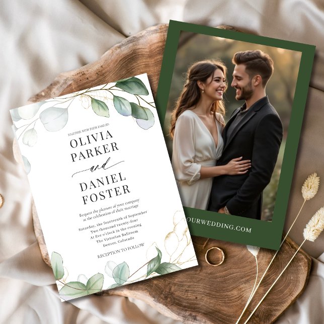 Elegant Rustic Eucalyptus Photo Greenery Wedding Invitation (Creator Uploaded)