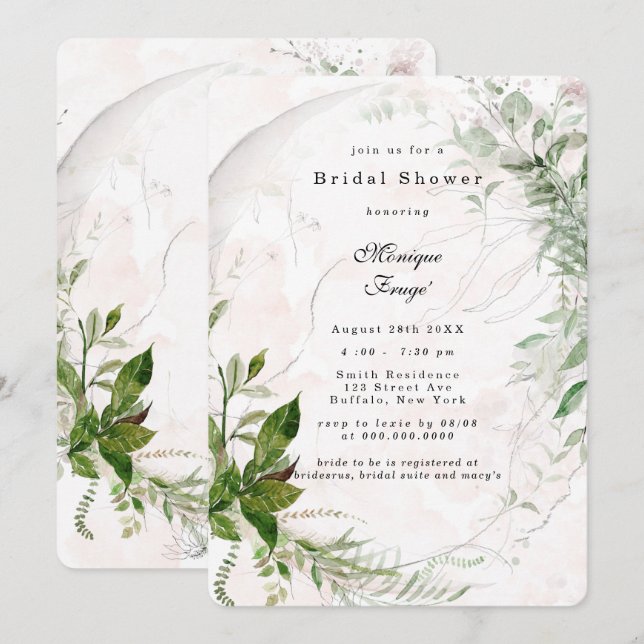 Elegant Rustic Eucalyptus Pink Bridal Shower Invit Invitation (Front/Back)