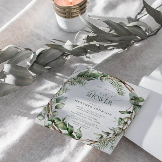 Elegant Rustic Eucalyptus  Watercolor Greenery  Invitation (Join us in a wonderland of botanical bliss to shower the bride-to-be.)
