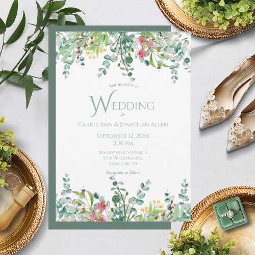 Elegant Rustic Eucalyptus Watercolor Wedding Invitation