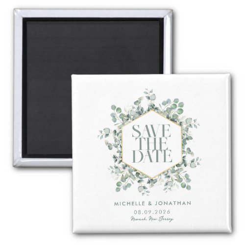 Elegant Rustic Eucalyptus Wedding Save the Date Magnet