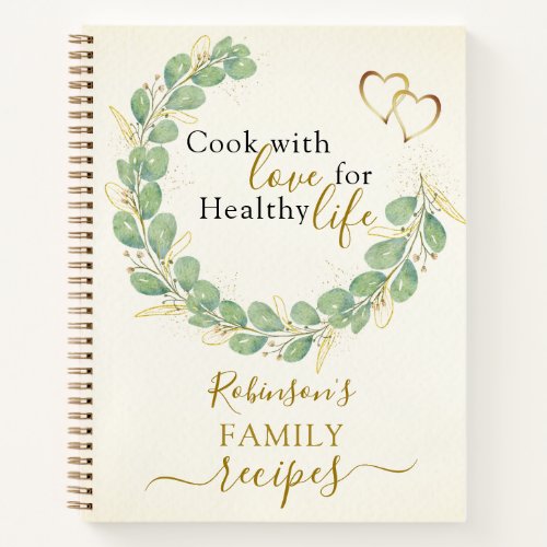Elegant Rustic Eucalyptus Wreath Family Recipes Notebook
