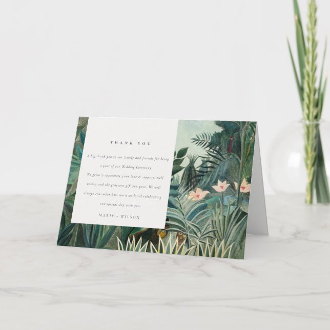 Elegant Rustic Exotic Tropical Rainforest Wedding Thank You Card (Front)