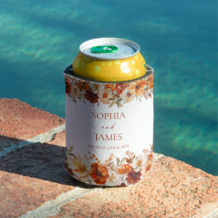 Elegant Rustic Fall Autumn Floral Wedding Can Cooler
