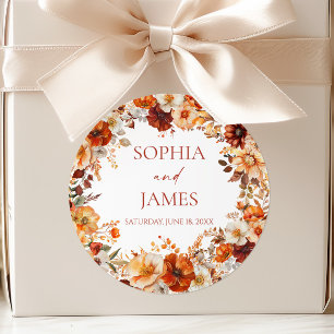Elegant Rustic Fall Autumn Floral Wedding Classic Round Sticker