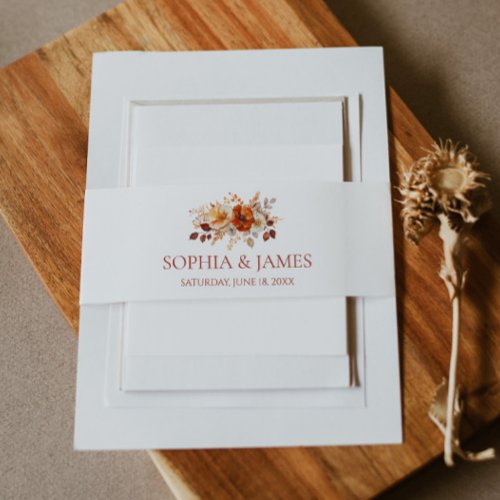 Elegant Rustic Fall Autumn Floral Wedding Invitation Belly Band