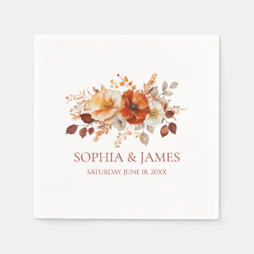 Elegant Rustic Fall Autumn Floral Wedding Napkins