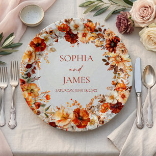 Elegant Rustic Fall Autumn Floral Wedding Paper Plates