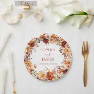 Elegant Rustic Fall Autumn Floral Wedding Paper Plates