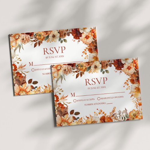 Elegant Rustic Fall Autumn Floral Wedding RSVP Card