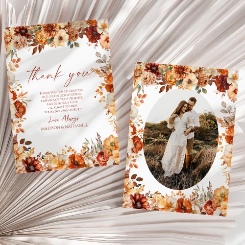 Elegant Rustic Fall Autumn Floral Wedding Thank You Card