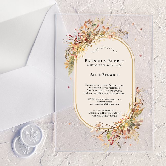 Elegant Rustic Fall Beige Bridal Brunch Acrylic Invitations (Creator Uploaded)
