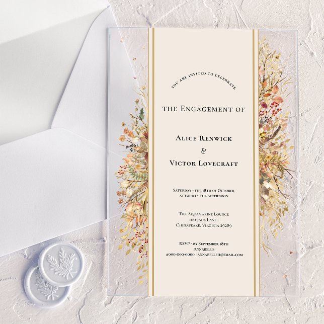 Elegant Rustic Fall Beige Engagement Party Acrylic Invitations (Creator Uploaded)