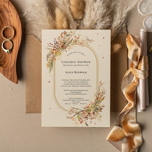 Elegant Rustic Fall Beige Wedding Lingerie Shower Invitation