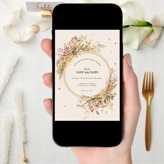 Elegant Rustic Fall Beige Wedding Monogram Save The Date (Front Digital)