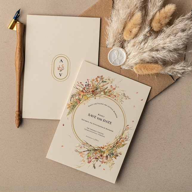 Elegant Rustic Fall Beige Wedding Monogram Save The Date (Creator Uploaded)