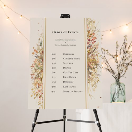 Elegant Rustic Fall Beige Wedding Order of Events Foam Board