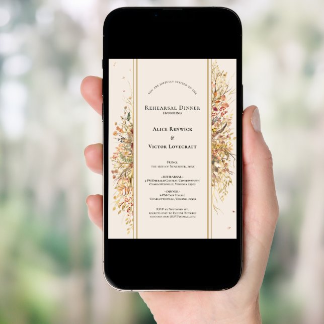 Elegant Rustic Fall Beige Wedding Rehearsal Dinner Invitation (Front Digital)