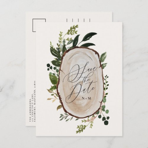 Elegant rustic fall botanical barn wedding announcement postcard