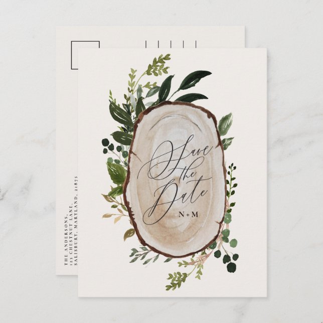 Elegant rustic fall botanical barn wedding announcement postcard (Front/Back)