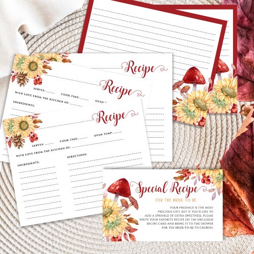 Elegant Rustic Fall Floral Bridal Shower Recipe Enclosure Card