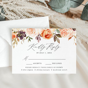 Elegant Rustic Fall Floral Meal Choice RSVP Card