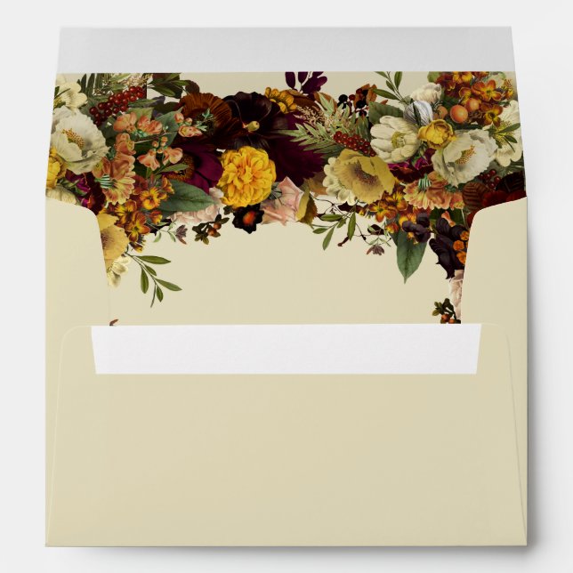 Elegant rustic fall floral personalized wedding envelope (Back (Bottom))