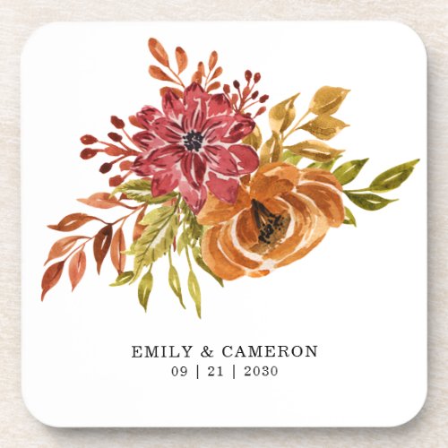 Elegant Rustic Fall Floral Wedding   Beverage Coaster